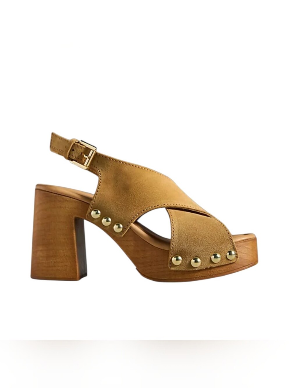 Anthropologie Women's Tan Suede Studded Block Heel Sandals Size 38/US 7.5
